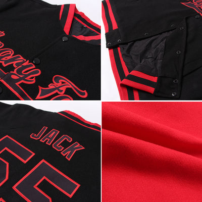 Custom Red Black-Cream Bomber Full-Snap Varsity Letterman Jacket