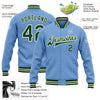 Custom Light Blue Green-Cream Bomber Full-Snap Varsity Letterman Jacket