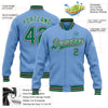 Custom Light Blue Kelly Green Cream-Black Bomber Full-Snap Varsity Letterman Jacket