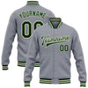 Custom Gray Green-Cream Bomber Full-Snap Varsity Letterman Jacket