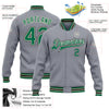 Custom Gray Kelly Green Cream-Black Bomber Full-Snap Varsity Letterman Jacket