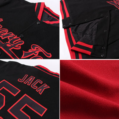 Custom Crimson Black-Cream Bomber Full-Snap Varsity Letterman Jacket