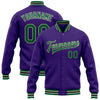 Custom Purple Kelly Green Cream-Black Bomber Full-Snap Varsity Letterman Jacket