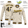 Custom Cream Navy-Gold Bomber Full-Snap Varsity Letterman Jacket