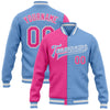 Custom Light Blue Pink-White Bomber Full-Snap Varsity Letterman Split Fashion Jacket