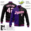 Custom Black White Purple-Pink Bomber Full-Snap Varsity Letterman Split Fashion Jacket