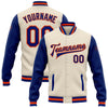 Custom Cream Royal-Orange Bomber Full-Snap Varsity Letterman Two Tone Jacket