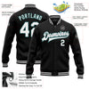 Custom Black White Gray-Midnight Green Bomber Full-Snap Varsity Letterman Jacket