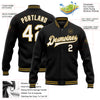 Custom Black White-Old Gold Bomber Full-Snap Varsity Letterman Jacket