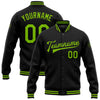 Custom Black Neon Green Bomber Full-Snap Varsity Letterman Jacket