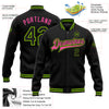 Custom Black Neon Green-Pink Bomber Full-Snap Varsity Letterman Jacket