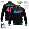 Custom Black Pink-Sky Blue Bomber Full-Snap Varsity Letterman Jacket