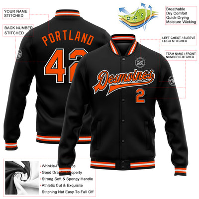 Custom Black Orange-White Bomber Full-Snap Varsity Letterman Jacket