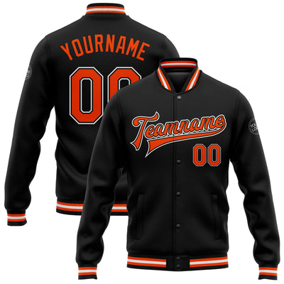 Custom Black Orange-White Bomber Full-Snap Varsity Letterman Jacket