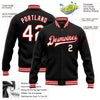 Custom Black White-Red Bomber Full-Snap Varsity Letterman Jacket