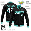 Custom Black White-Aqua Bomber Full-Snap Varsity Letterman Jacket