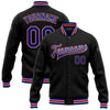 Custom Black Royal-Red Bomber Full-Snap Varsity Letterman Jacket