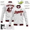 Custom White Black-Red Bomber Full-Snap Varsity Letterman Jacket