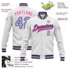 Custom White Light Blue Black-Pink Bomber Full-Snap Varsity Letterman Jacket