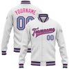 Custom White Light Blue Black-Pink Bomber Full-Snap Varsity Letterman Jacket