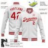 Custom White Red Bomber Full-Snap Varsity Letterman Jacket