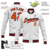 Custom White Orange-Navy Bomber Full-Snap Varsity Letterman Jacket