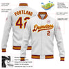 Custom White Crimson-Gold Bomber Full-Snap Varsity Letterman Jacket