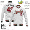 Custom White Crimson City Cream-Black Bomber Full-Snap Varsity Letterman Jacket