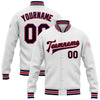 Custom White Navy-Red Bomber Full-Snap Varsity Letterman Jacket