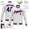 Custom White Royal-Red Bomber Full-Snap Varsity Letterman Jacket