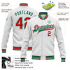 Custom White Red-Kelly Green Bomber Full-Snap Varsity Letterman Jacket