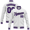 Custom White Purple-Black Bomber Full-Snap Varsity Letterman Jacket