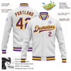 Custom White Purple-Gold Bomber Full-Snap Varsity Letterman Jacket