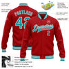 Custom Red Teal-White Bomber Full-Snap Varsity Letterman Jacket