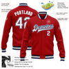 Custom Red White Navy-Gray Bomber Full-Snap Varsity Letterman Jacket