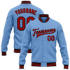 Custom Light Blue Red-Black Bomber Full-Snap Varsity Letterman Jacket