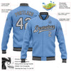 Custom Light Blue Gray-Black Bomber Full-Snap Varsity Letterman Jacket