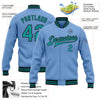 Custom Light Blue Teal-Black Bomber Full-Snap Varsity Letterman Jacket