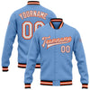 Custom Light Blue White Orange-Black Bomber Full-Snap Varsity Letterman Jacket