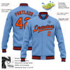 Custom Light Blue Orange-Navy Bomber Full-Snap Varsity Letterman Jacket