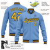 Custom Light Blue Gold-Navy Bomber Full-Snap Varsity Letterman Jacket