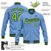 Custom Light Blue Neon Green-Navy Bomber Full-Snap Varsity Letterman Jacket