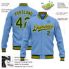 Custom Light Blue Green-Gold Bomber Full-Snap Varsity Letterman Jacket