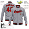 Custom Gray Red-Black Bomber Full-Snap Varsity Letterman Jacket