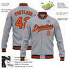 Custom Gray Orange-Black Bomber Full-Snap Varsity Letterman Jacket