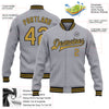 Custom Gray Old Gold-Black Bomber Full-Snap Varsity Letterman Jacket