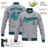 Custom Gray Teal-Black Bomber Full-Snap Varsity Letterman Jacket