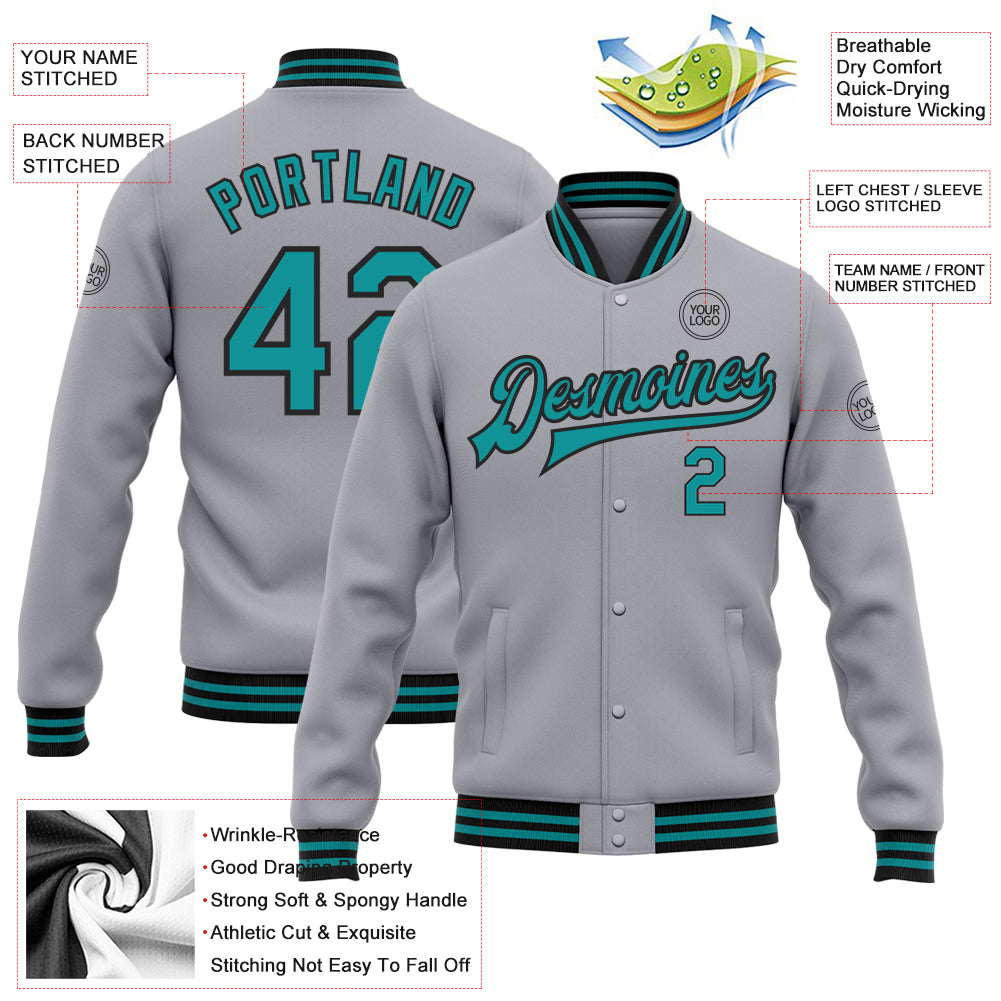 Cheap Custom White Teal-Black Bomber Full-Snap Varsity Letterman Jacket  Free Shipping – CustomJerseysPro