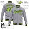 Custom Gray Neon Green-Black Bomber Full-Snap Varsity Letterman Jacket