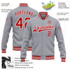 Custom Gray Red-White Bomber Full-Snap Varsity Letterman Jacket